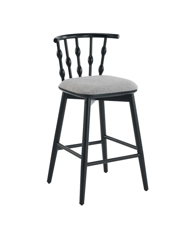 Rainsken Set of 2 Wooden Fabric Upholstered Counter Height Bar Stools with Hourglass Backrest and Footrest