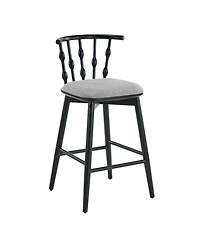 Rainsken Set of 2 Wooden Fabric Upholstered Counter Height Bar Stools with Hourglass Backrest and Footrest