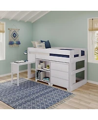 Max & Lily Modern Farmhouse Low Loft Bed, Twin Bed Frame for Kids with 3-Drawer Dresser, 2-Shelf Bookcase and Hook-on Desk