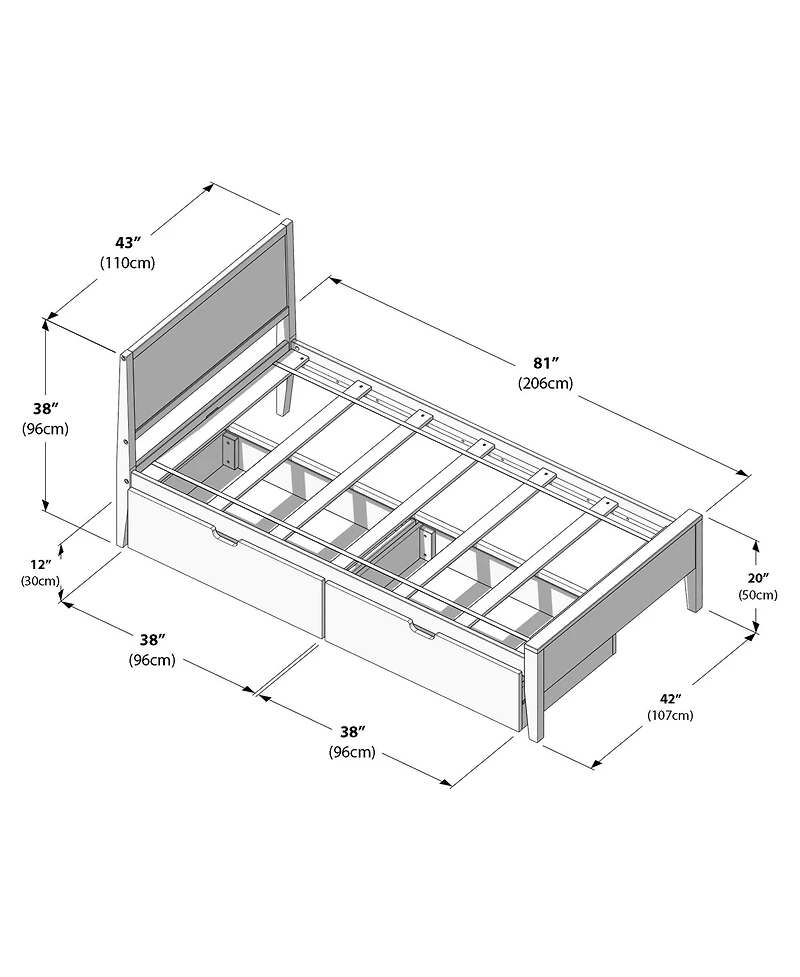 Max & Lily Classic Twin-Size Bed with Panel Headboard and Storage Drawers