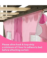 Max & Lily Low Bunk With Easy Slide and Light Pink White Farmhouse Curtain