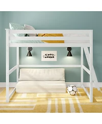 Max & Lily Full High Loft Bed with Ladder on End, Solid Wood Frame, Space Saving, 400 lbs Weight Capacity, Easy Assembly