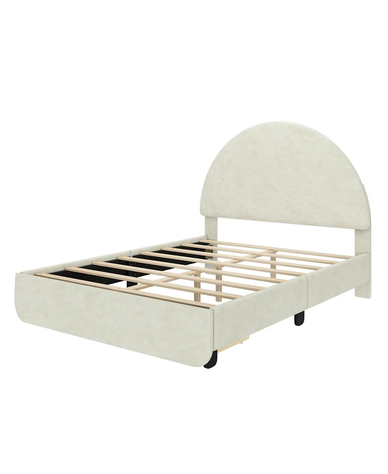 Max & Lily Upholstered Bed with Arch Headboard (Full), 1 Drawer End Storage, Cream