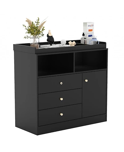 gaomon Nursery Dresser with Detachable Changing Top, Wooden Diaper Station with Shelves and Cabinet