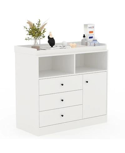 gaomon Nursery Dresser with Detachable Changing Top, Wooden Diaper Station Shelves and Cabinet