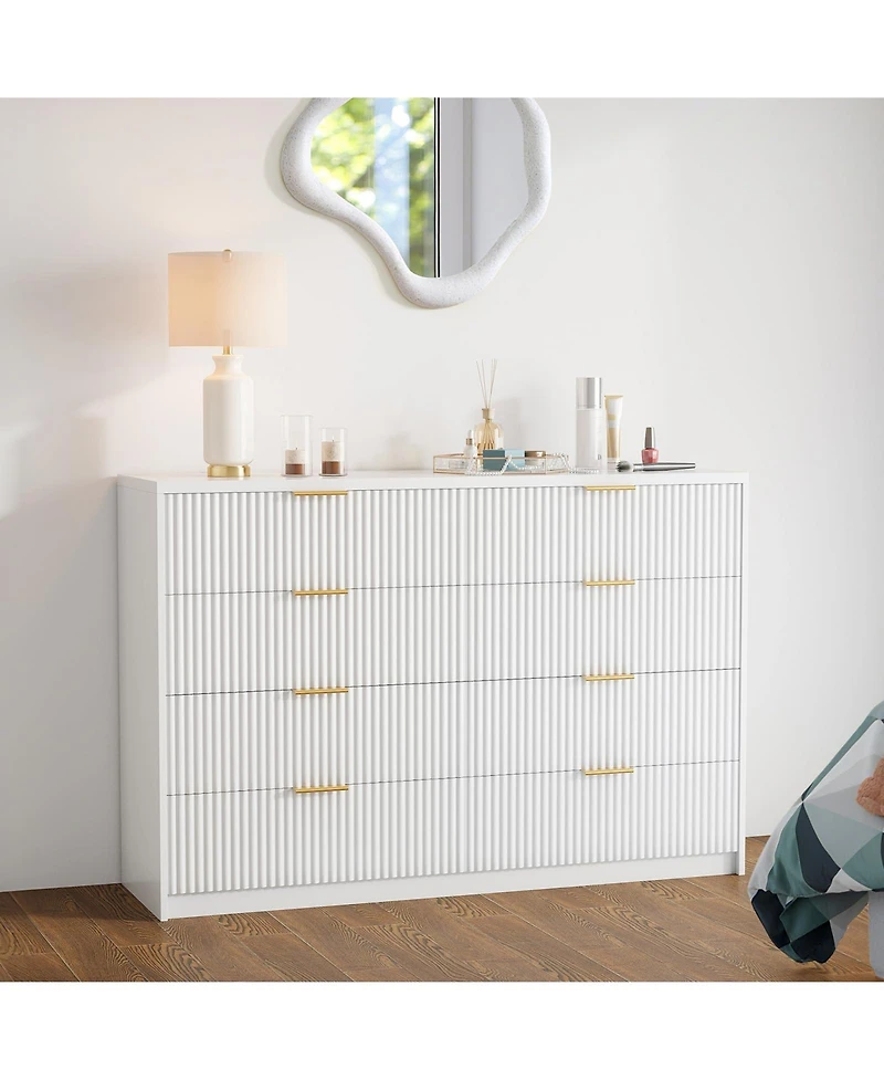 gaomon 8 Drawer Fluted Dresser with Metal Handles, 55" Wide Modern Wood Chest for Bedroom Living Room Entryway