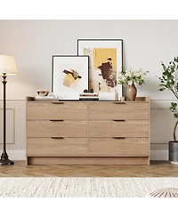 gaomon 6 Drawer Modern Dresser with Metal Handles Wide Double Wood Storage Cabinet and Tv Stand