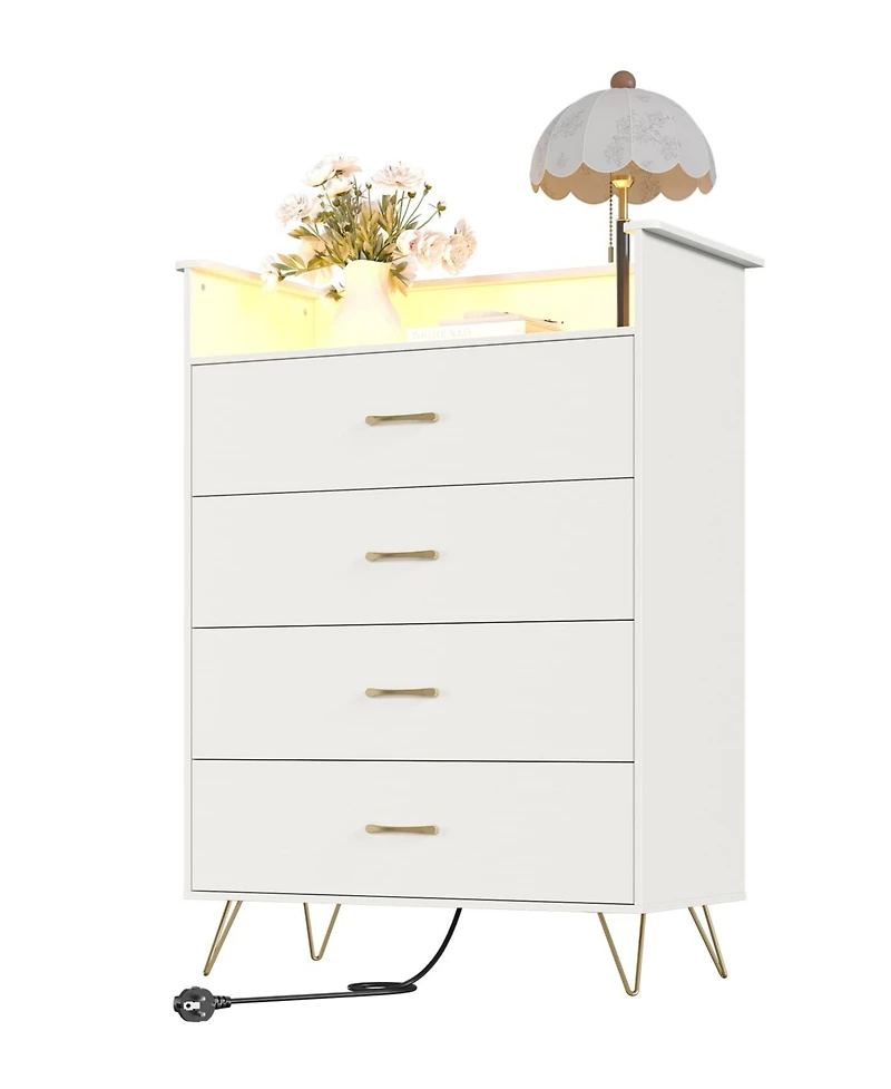 gaomon Tall 4 Drawer Dresser with Rgb Led Lights and Charging Station, App Controlled Storage Cabinet for Bedroom