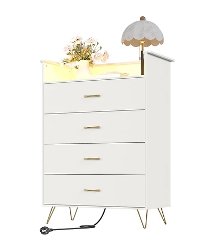 gaomon Tall 4 Drawer Dresser with Rgb Led Lights and Charging Station, App Controlled Storage Cabinet for Bedroom