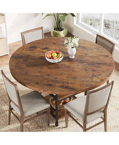 Homfan Round Dining Table for 4 with 2-Tier Storage Shelves and Roman Metal Legs, 47.0 Kitchen