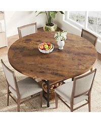 Homfan Round Dining Table for 4 with 2-Tier Storage Shelves and Roman Metal Legs, 47.0 Kitchen