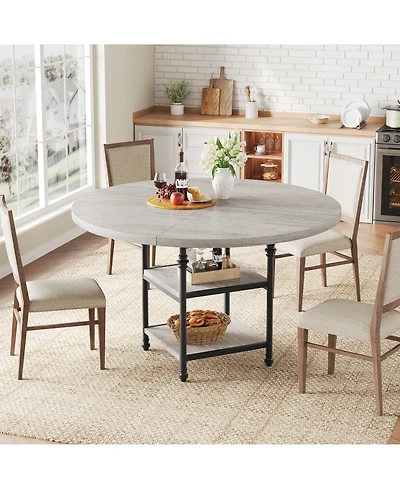 Homfan Round Dining Table for 4 with 2-Tier Storage Shelves and Roman Metal Legs, 47.0 Kitchen