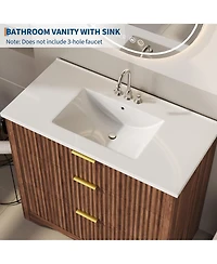 Gaomon Fluted Bathroom Vanity with Ceramic Sink Freestanding Cabinet with Soft-Close Drawers and 1 Rotating-Down Drawer 36 In