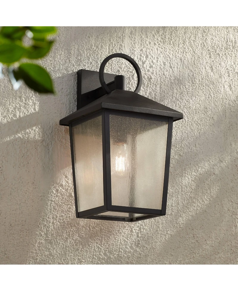John Timberland Westmont 18" High Modern Outdoor Wall Light Fixture Mount Porch House Weatherproof Sand Black Aluminum Glass Shade
