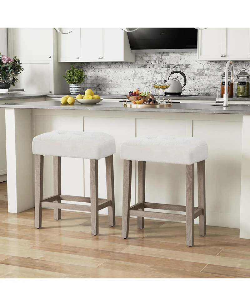 Slickblue Stylish 2 Piece Bar Stool Set Counter Height Rubber Wood Legs Seating Set