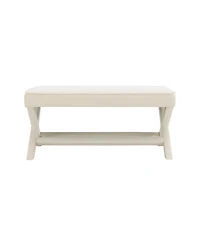 Rainsken Comfort Double Ottoman Bench - Stylish X-Crossed Legs, Velvet Upholstered and Plush Piped Cushion for Bedroom Living Room