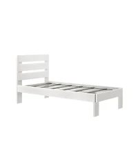 Max and Lily Twin Bed Frame, Farmhouse Solid Wood Platform with Slatted Headboard, Driftwood