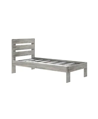Max and Lily Twin Bed Frame, Farmhouse Solid Wood Platform with Slatted Headboard, Driftwood