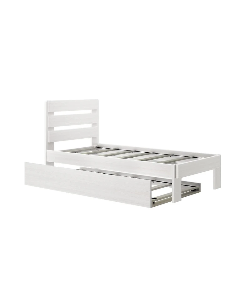 Max and Lily Solid Wood Farmhouse Twin Bed with Plank Headboard Trundle
