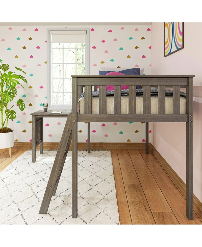 Max and Lily Solid Wood Twin Loft Bed, Bed with Pull Out Desk Ladder for Kids