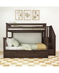 Max and Lily Twin over Full Staircase Bunk Bed with Trundle, Clay
