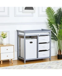 gaomon Wooden Baby Changing Table, Infant Diaper Changing Station Dresser with Laundry Hamper, 3 Drawer Basket and Changing Pad