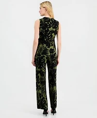 Anne Klein Womens Printed Sleeveless Faux Wrap Top Printed High Rise Wide Leg Pants