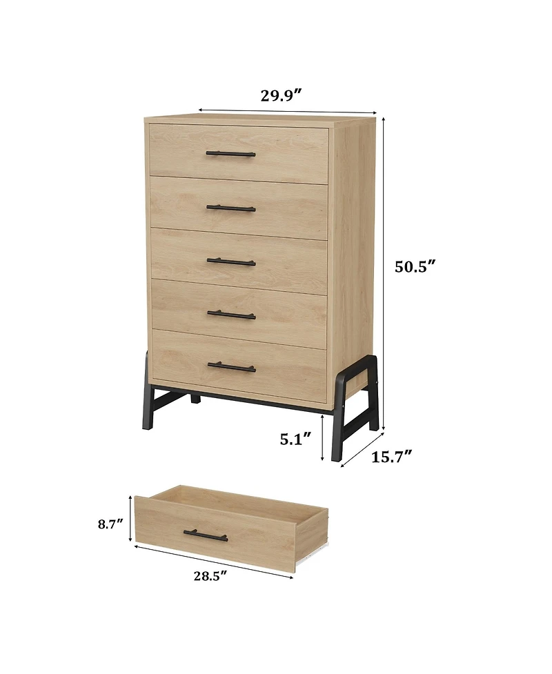 gaomon 5 Dresser for Bedroom, 50.5 in Tall Drawer with Large Storage Space, Freestanding Wooden Closet Storage Dresser Chest