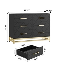 gaomon 6 Drawer Wood Dresser for Bedroom, Modern Storage Chest with Gold Handles and Metal Base