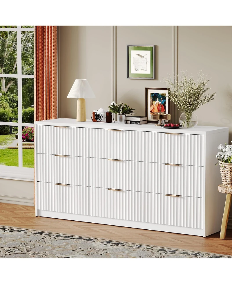 gaomon 9 Drawer Fluted Dresser, Large Wood Storage Chest Organizer for Bedroom Living Room Home Office