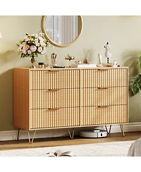 gaomon Fluted 6 Drawer Dresser for Bedroom, 47" Wide Wood Chest with Metal Handles Storage Cabinet
