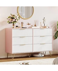 gaomon Fluted 6 Drawer Dresser for Bedroom, 47" Wide Wood Chest with Metal Handles Storage Cabinet