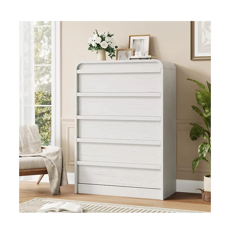 gaomon Arched 5 Drawer Wood Dresser with Curved Profile, Modern Storage Chest