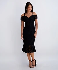 Siena Women's Crochet Lace Removable Straps Sweetheart Neck Midi Dress