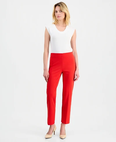 Anne Klein Women's Stretch Crepe Pull-On Hollywood Waist Straight Ankle Pants, Regular & Petite