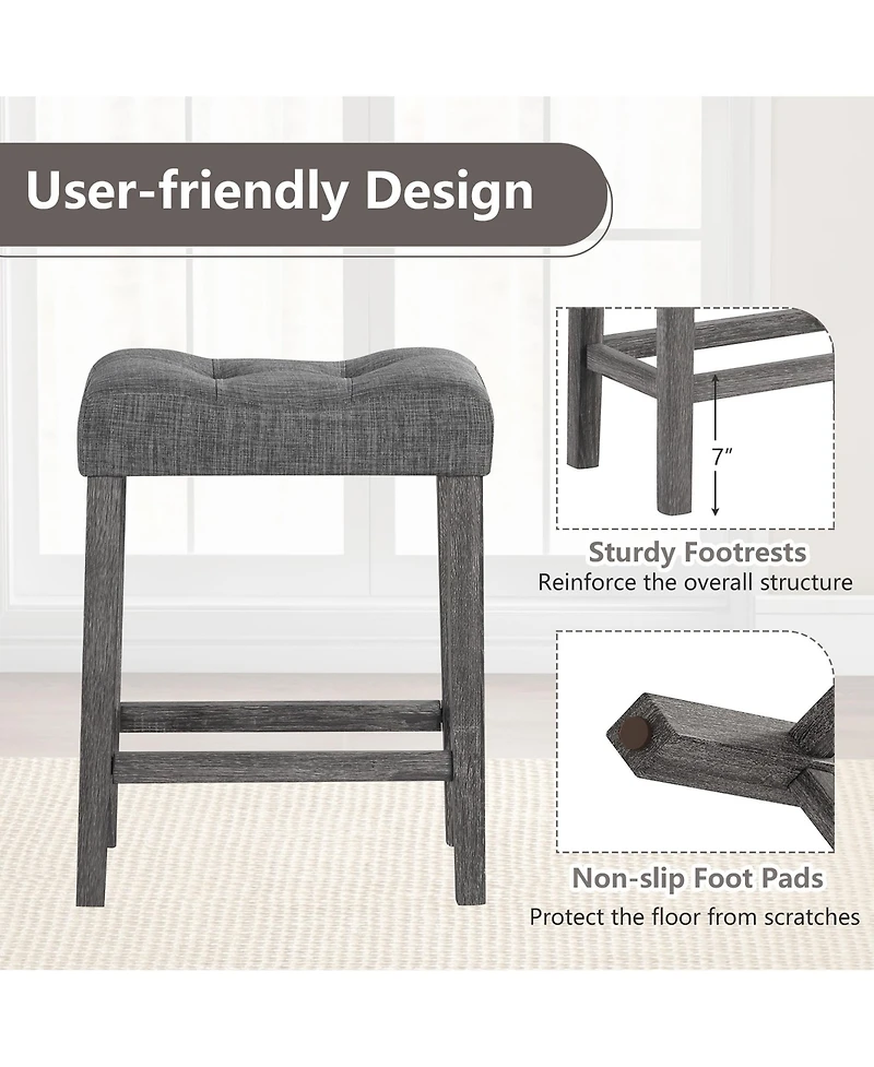 Gymax 24'' Saddle Bar Stools Set of 4 w/ Footrest Rubber Wood Frame for Kitchen Island