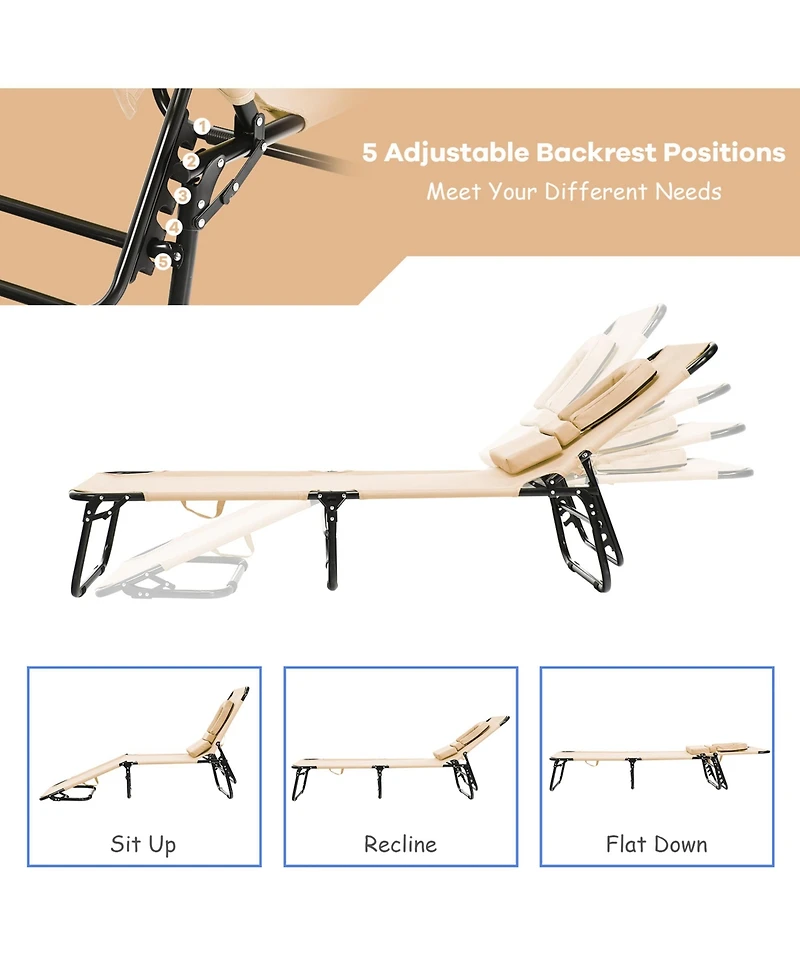 Gymax Folding Chaise Lounge Chair Bed Adjustable Beach Patio Camping Recliner