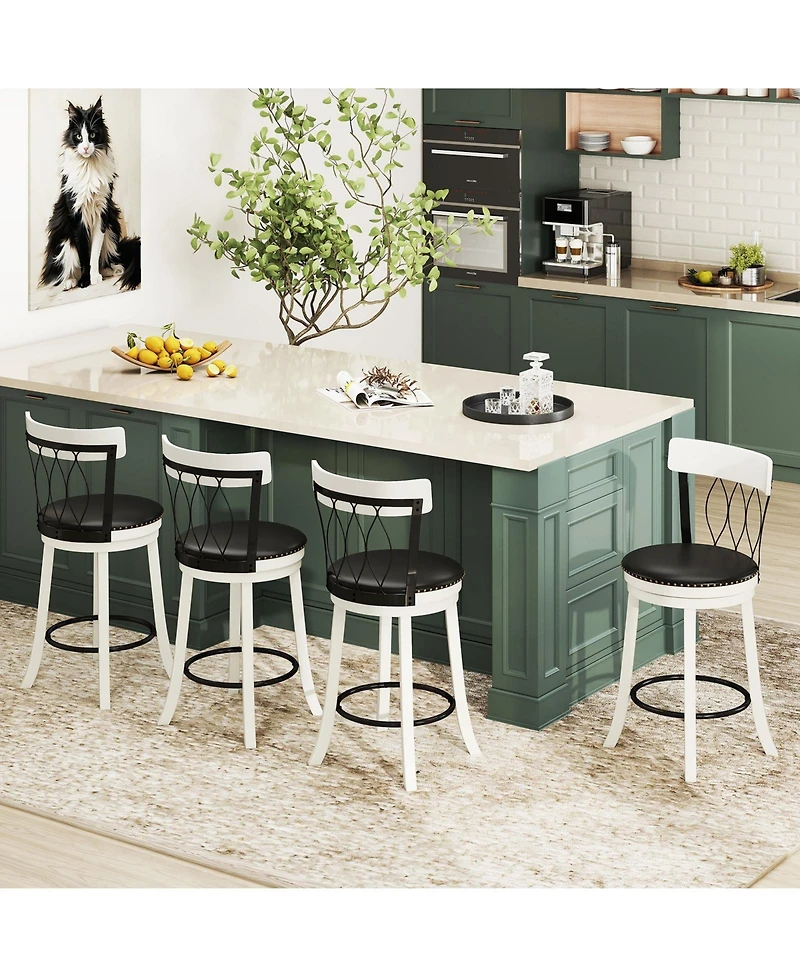 Slickblue Bar Stools Set of 2 Swivel Chairs with Footrest, Wooden Frame and Upholstered Seat