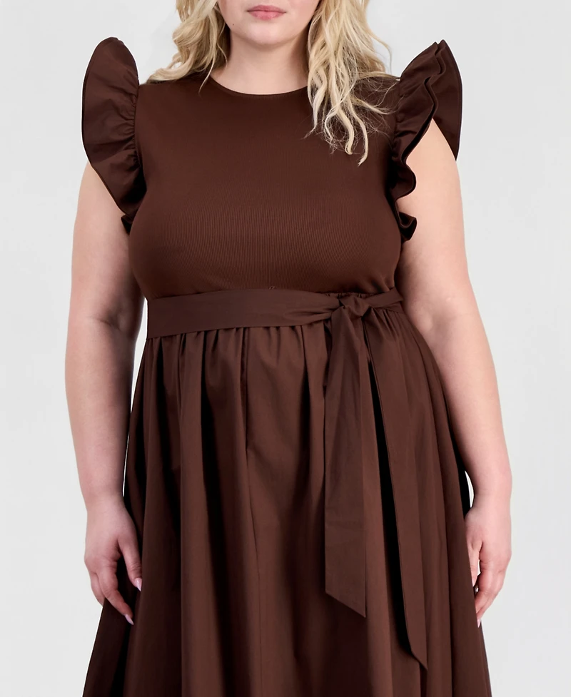 Anne Klein Plus Mixed Knit Woven Midi Dress