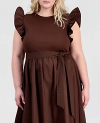 Anne Klein Plus Mixed Knit Woven Midi Dress