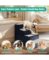 Aostirmotor 4-Step Dog Stairs for Small Medium Dogs and Cats, 18"H High Density Foam Pet Ramp with Non-Slip Bottom, Grey