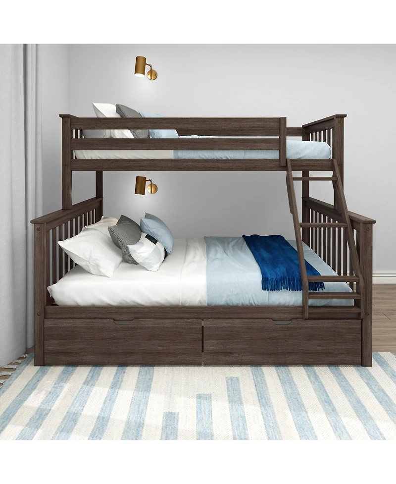 Max and Lily Bunk Bed, Twin Xl-Over-Queen Bed Frame for Kids with Storage Drawers, Clay