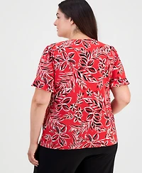 Anne Klein Essentials Plus Ruffled-Cuff Short-Sleeve Top
