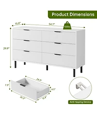 gaomon 6-Drawer Fluted Dresser for Bedroom, Modern Wide Chest of Drawers with Metal Legs Storage Cabinet
