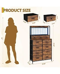 gaomon 11 Drawer Fabric Dresser with Charging Station, Wireless Charger and Rgb Led Lights Storage Organizer