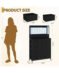 gaomon 11 Drawer Fabric Dresser with Charging Station, Wireless Charger and Rgb Led Lights Storage Organizer