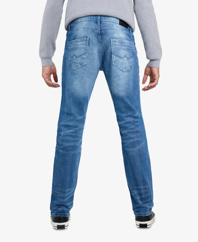 Raw X Men's Rip And Repair Neon Trims Slim Fit Stretch Jeans