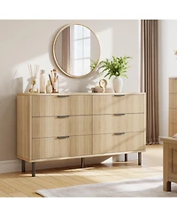 gaomon 6-Drawer Fluted Dresser for Bedroom, Modern Wide Chest of Drawers with Metal Legs Storage Cabinet