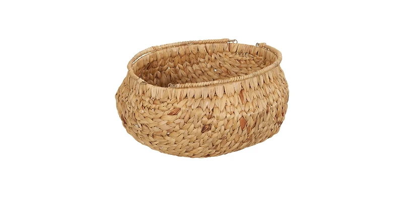 Household Essentials Round Woven Basket with Handles, Water Hyacinth Wicker Basket with Handles