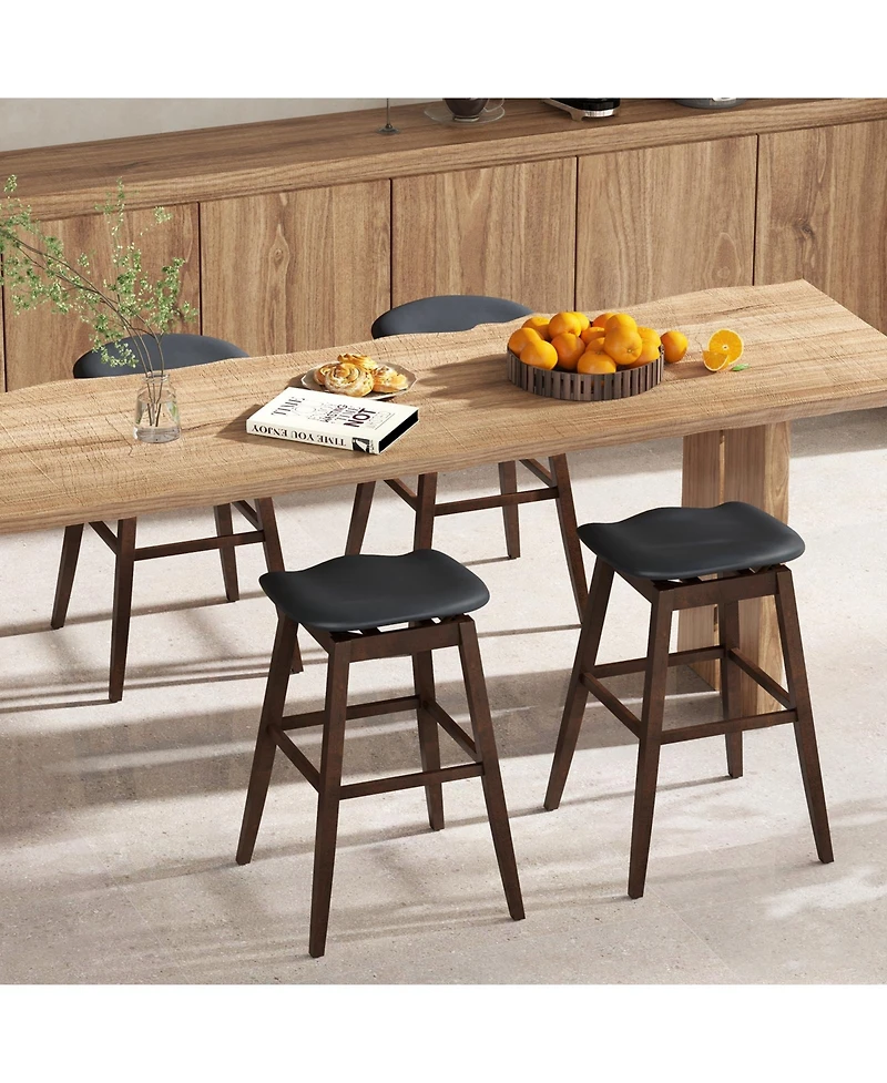 Slickblue Set of 2 Swivel Bar Stools with Contoured Padded Seat and Built in Footrest-Brown